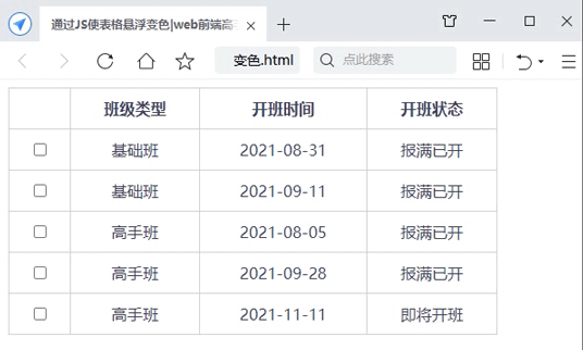 JS實現(xiàn)鼠標懸浮表格對應行變色